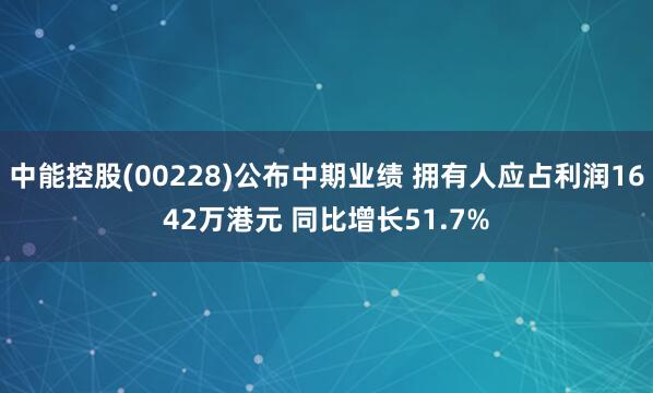 中能控股(00228)公布中期业绩 拥有人应占利润1642万港元 同比增长51.7%