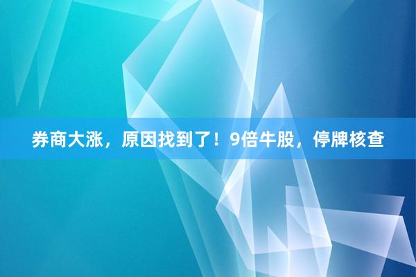 券商大涨，原因找到了！9倍牛股，停牌核查