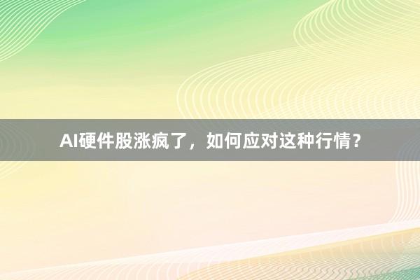 AI硬件股涨疯了，如何应对这种行情？