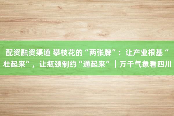 配资融资渠道 攀枝花的“两张牌”：让产业根基“壮起来”，让瓶颈制约“通起来”｜万千气象看四川
