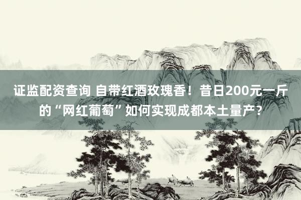 证监配资查询 自带红酒玫瑰香！昔日200元一斤的“网红葡萄”如何实现成都本土量产？