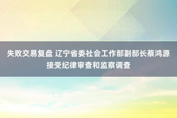 失败交易复盘 辽宁省委社会工作部副部长蔡鸿源接受纪律审查和监察调查