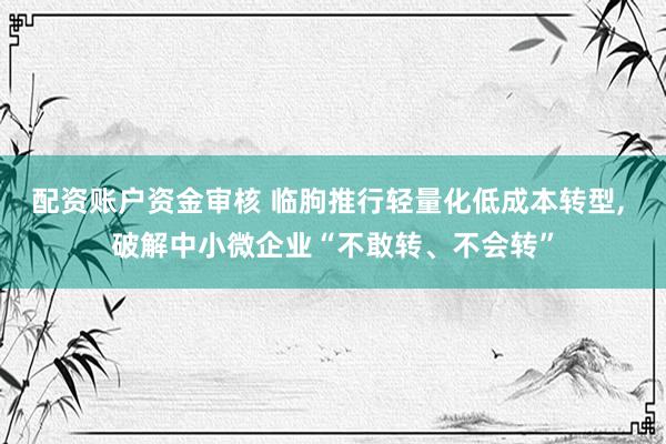 配资账户资金审核 临朐推行轻量化低成本转型, 破解中小微企业“不敢转、不会转”