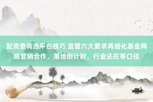 配资查询选平台技巧 监管六大要求再细化基金网络营销合作，落地倒计时，行业还在等口径