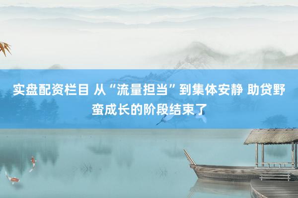 实盘配资栏目 从“流量担当”到集体安静 助贷野蛮成长的阶段结束了