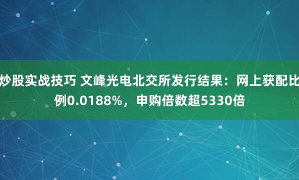 炒股实战技巧 文峰光电北交所发行结果：网上获配比例0.0188%，申购倍数超5330倍