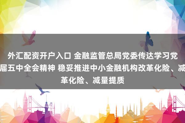 外汇配资开户入口 金融监管总局党委传达学习党的二十届五中全会精神 稳妥推进中小金融机构改革化险、减量提质